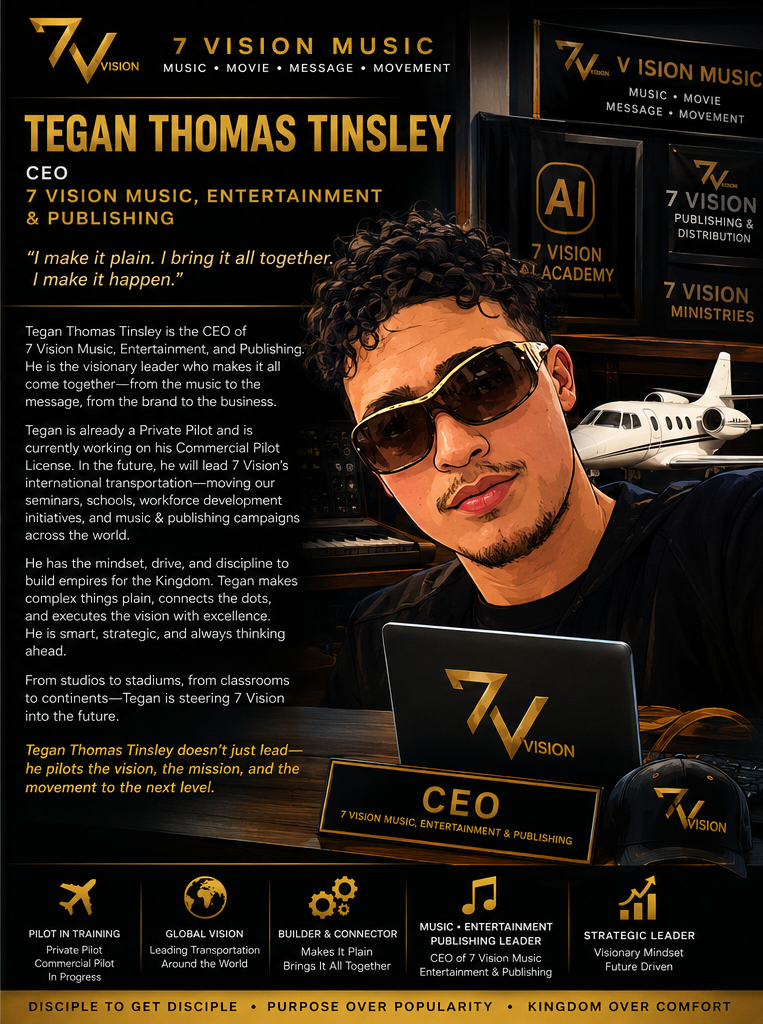 Profile poster for Tegan Thomas Tinsley, CEO, 7 Vision Music, Entertainment & Publishing at 7 Vision