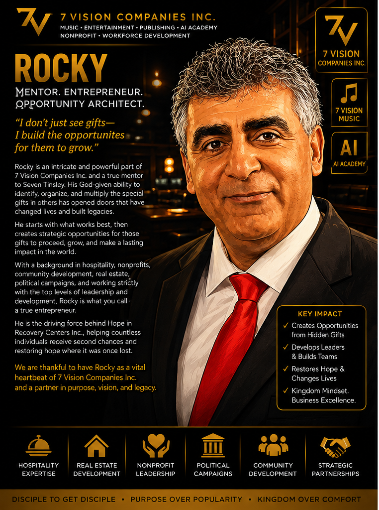 Profile poster for Rocky, Mentor. Entrepreneur. Opportunity Architect. at 7 Vision