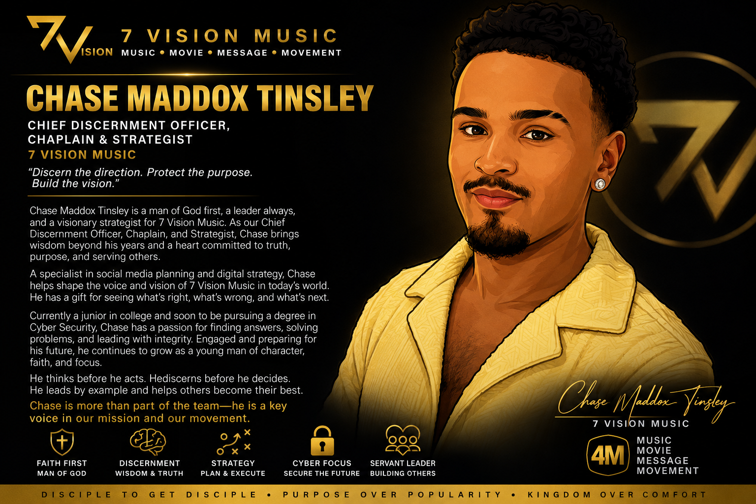 Profile poster for Chase Maddox Tinsley, Chief Discernment Officer, Chaplain & Strategist at 7 Vision
