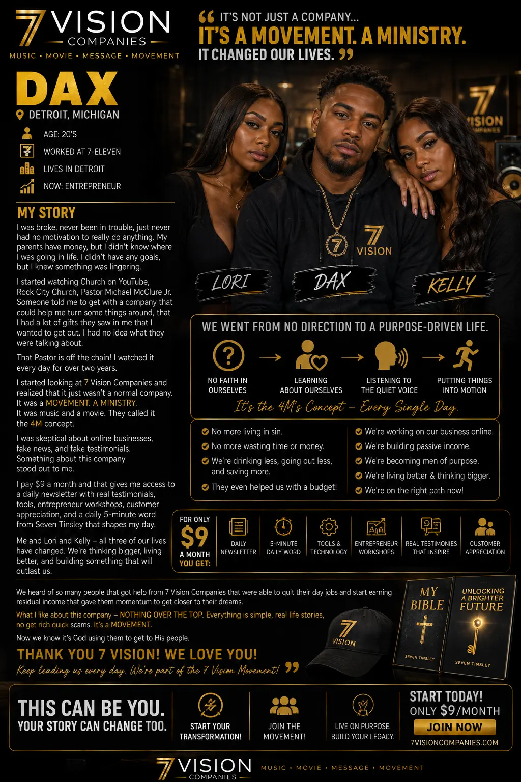 Testimonial from Dax, Lori and Kelly in Detroit, Michigan, on finding direction and purpose through 7 Vision Companies.